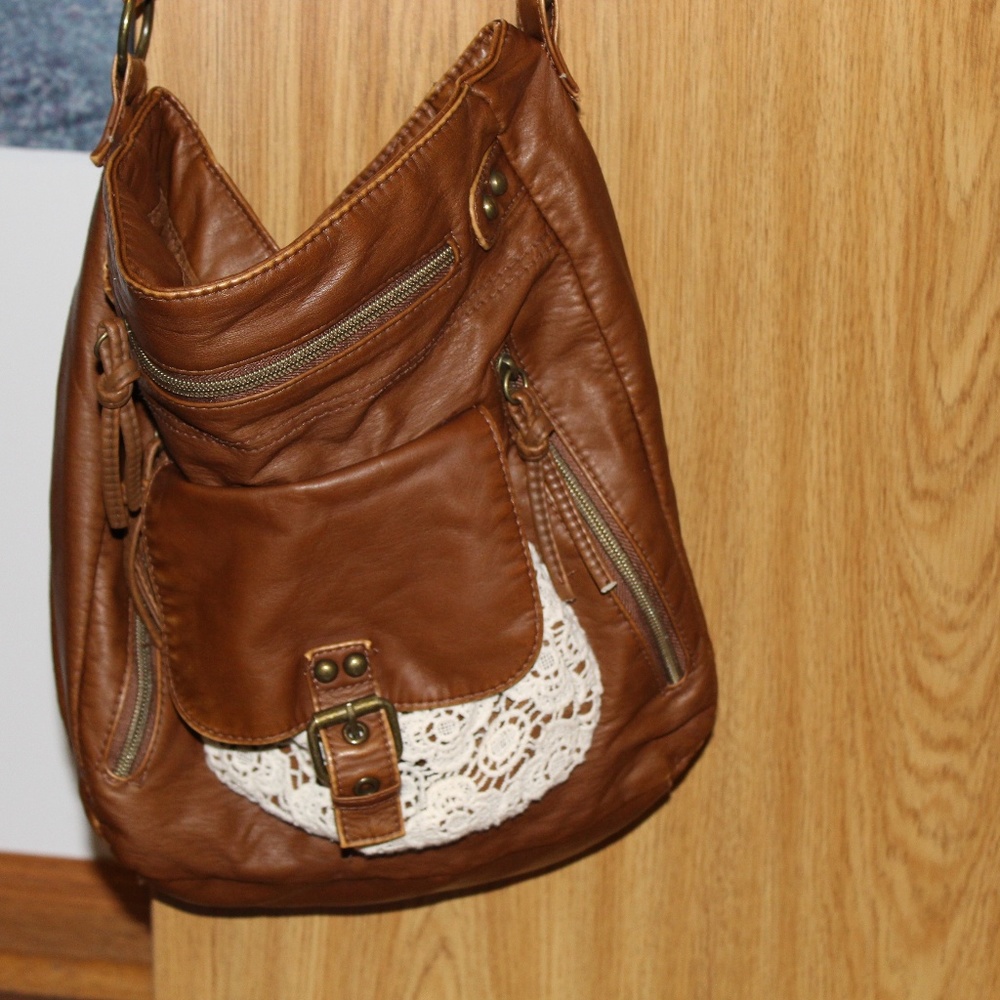 Brown with white lace purse